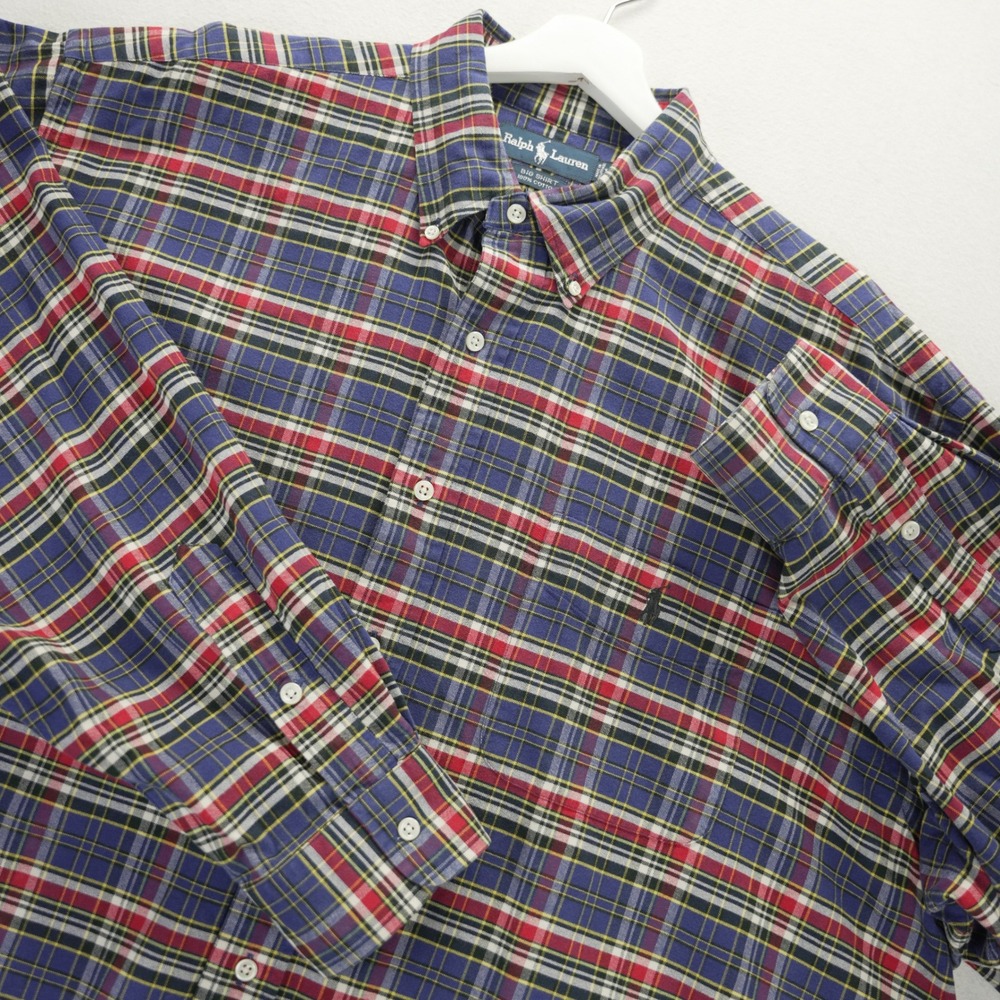 Ralph Lauren Big Shirt Mens XL Blue Red Plaid Button Down Cotton Long Sleeve